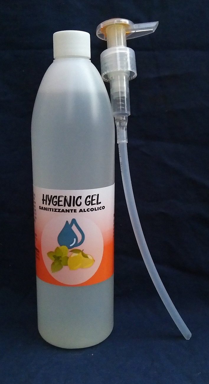 Gel igienizzante mani a base alcol in flacone da 0,5 lt. ricaricabile con dosatore